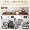 Lifewit Washer Dryer Countertop, Spice Type, 54″ Length x 27.5″ Width Melamine Covers with Edge Rails for The Top, Laundry Room Storage and Organization, Black(Walnut)