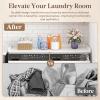 Lifewit Washer Dryer Countertop, Spice Type, 54″ Length x 27.5″ Width Melamine Covers with Edge Rails for The Top, Laundry Room Storage and Organization, Black(White)
