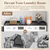 Lifewit Washer Dryer Countertop, Spice Type, 54″ Length x 27.5″ Width Melamine Covers with Edge Rails for The Top, Laundry Room Storage and Organization, Black(Black Marble)