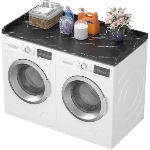 Lifewit Washer Dryer Countertop, Spice Type, 54″ Length x 27.5″ Width Melamine Covers with Edge Rails for The Top, Laundry Room Storage and Organization, Black(Black Marble)