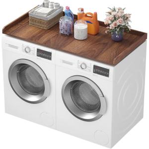 Lifewit Washer Dryer Countertop, Spice Type, 54″ Length x 27.5″ Width Melamine Covers with Edge Rails for The Top, Laundry Room Storage and Organization, Black(Walnut)