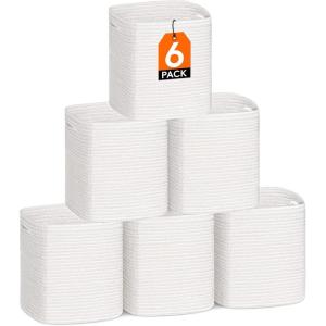 Lifewit 6 Pack Storage Cubes, 11 Inch Cotton Rope Woven Baskets, Foldable Decorative Cube Storage Bins, Hand Storage Box for Organizing Home Organizers with Handles for Shelves, Closet, White & Brown(White)