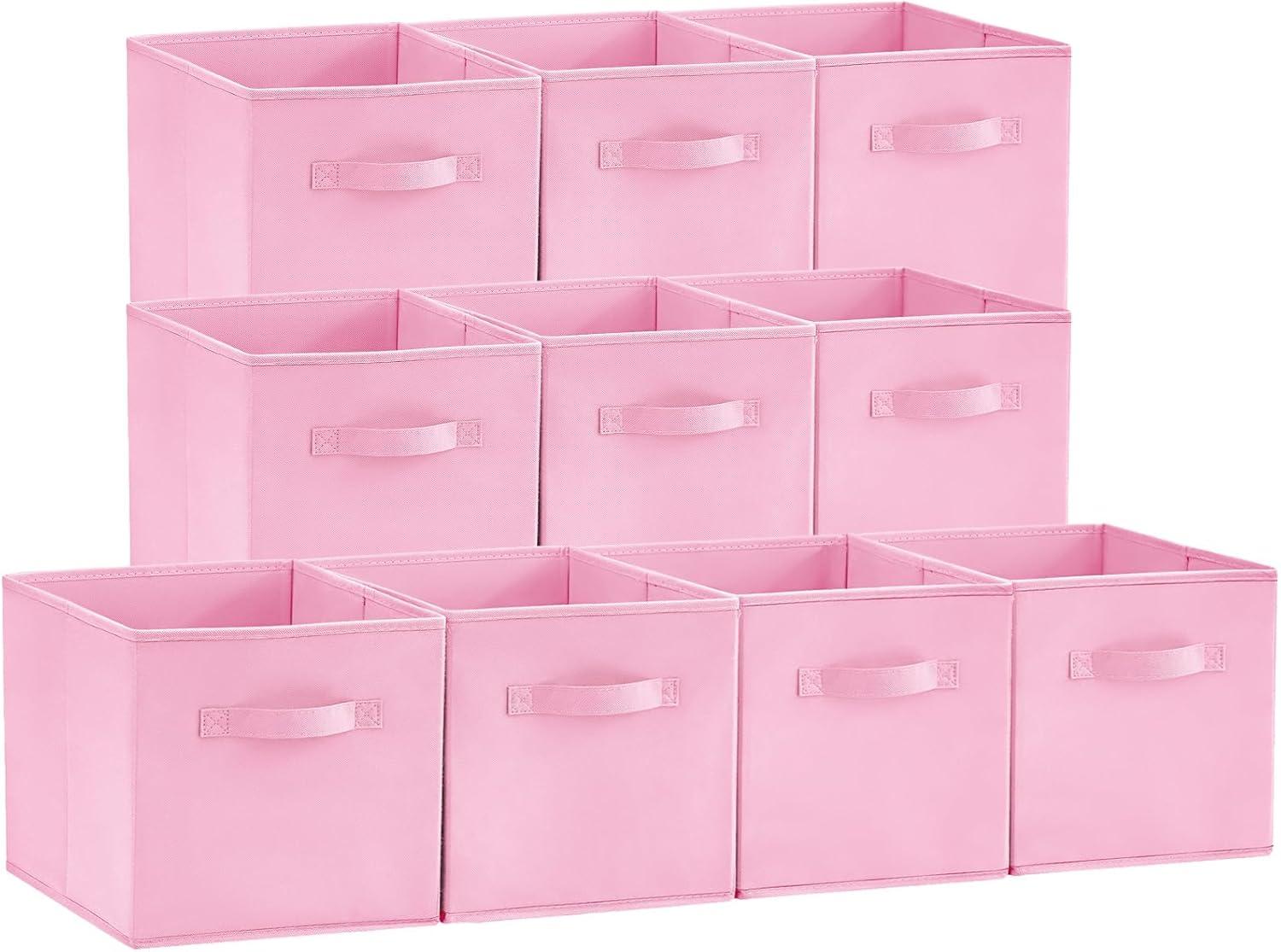 imageLifewit 13 Inch Cube Storage Bins Storage Cubes Foldable Medium Decorative Fabric Storage Baskets for Organizing Home Organizers with Handles for Shelves Closet Set of 8 36L GreyPink