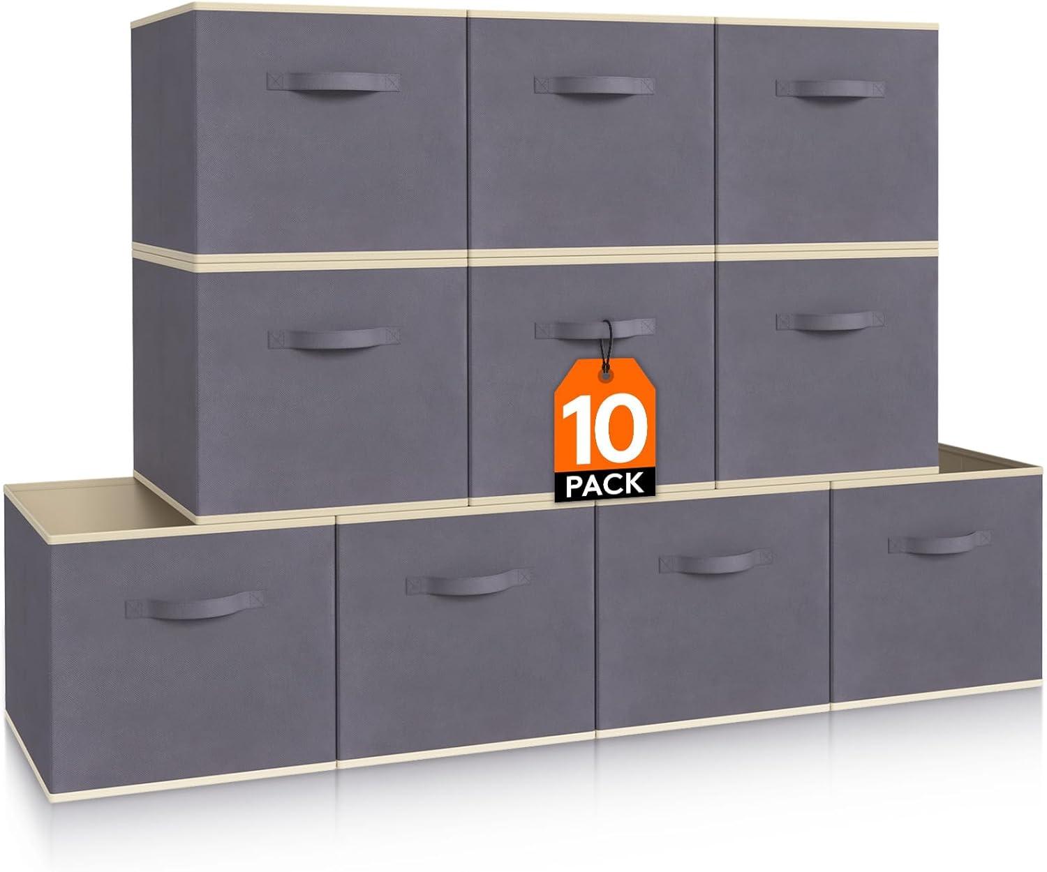 imageLifewit 13 Inch Cube Storage Bins Storage Cubes Foldable Medium Decorative Fabric Storage Baskets for Organizing Home Organizers with Handles for Shelves Closet Set of 8 36L GreyGray