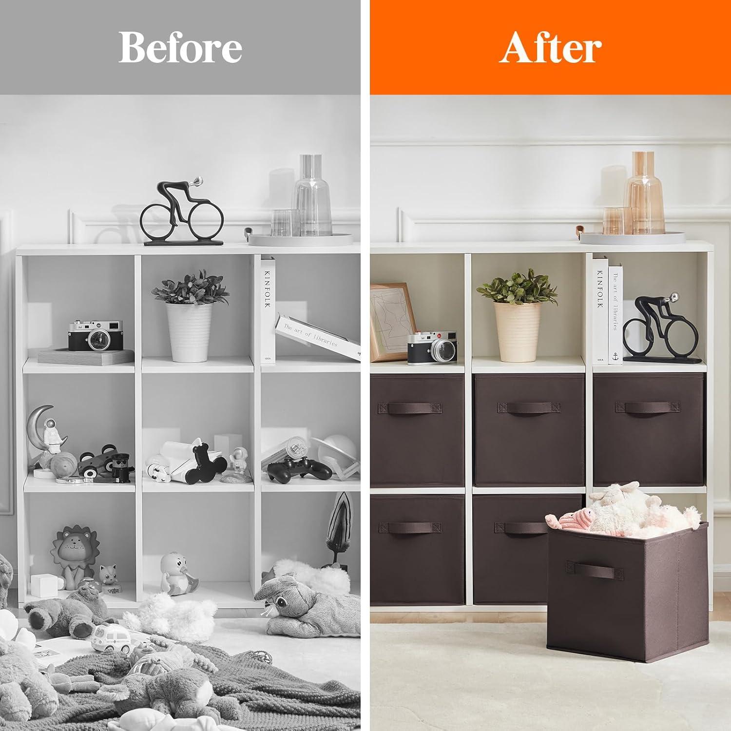 imageLifewit 13 Inch Cube Storage Bins Storage Cubes Foldable Medium Decorative Fabric Storage Baskets for Organizing Home Organizers with Handles for Shelves Closet Set of 8 36L GreyBrown