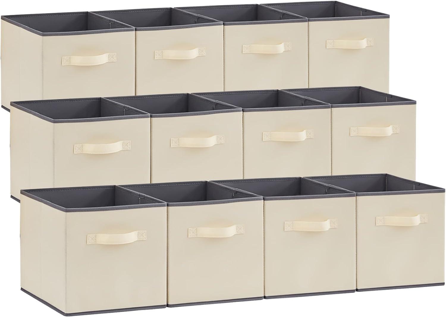 imageLifewit 13 Inch Cube Storage Bins Storage Cubes Foldable Medium Decorative Fabric Storage Baskets for Organizing Home Organizers with Handles for Shelves Closet Set of 8 36L GreyBeige