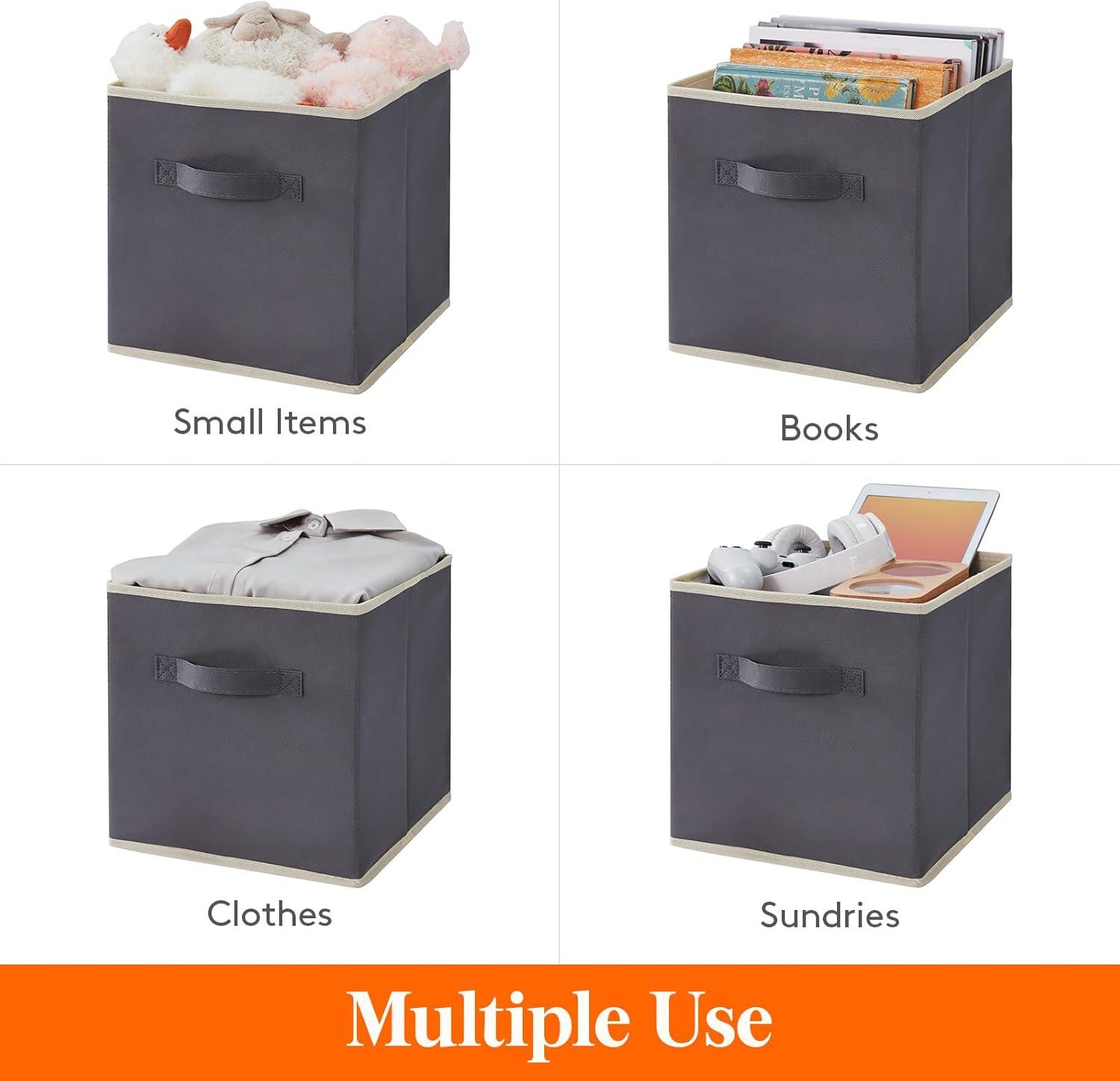 imageLifewit 13 Inch Cube Storage Bins Storage Cubes Foldable Medium Decorative Fabric Storage Baskets for Organizing Home Organizers with Handles for Shelves Closet Set of 8 36L GreyGray
