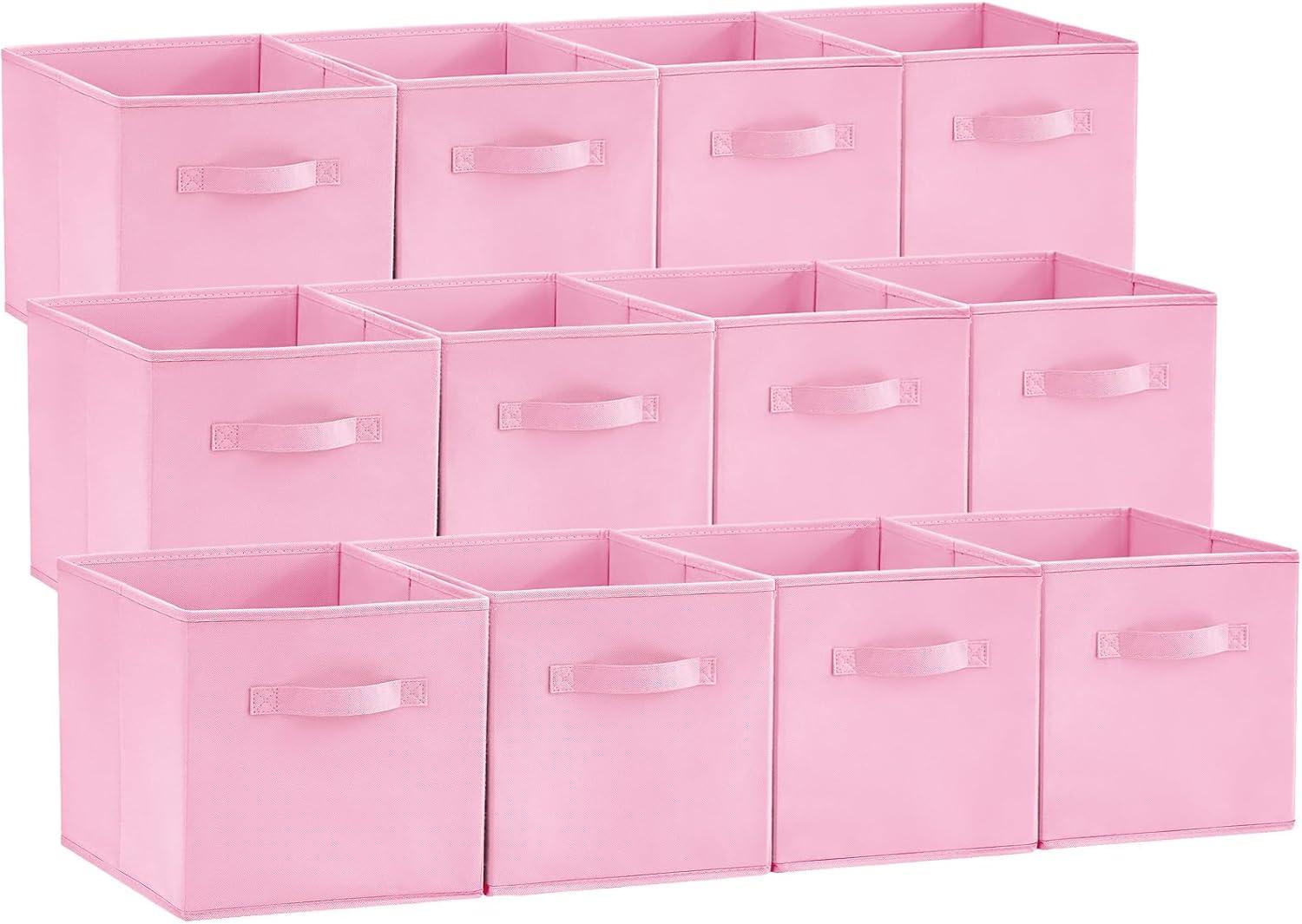 imageLifewit 13 Inch Cube Storage Bins Storage Cubes Foldable Medium Decorative Fabric Storage Baskets for Organizing Home Organizers with Handles for Shelves Closet Set of 8 36L GreyPink