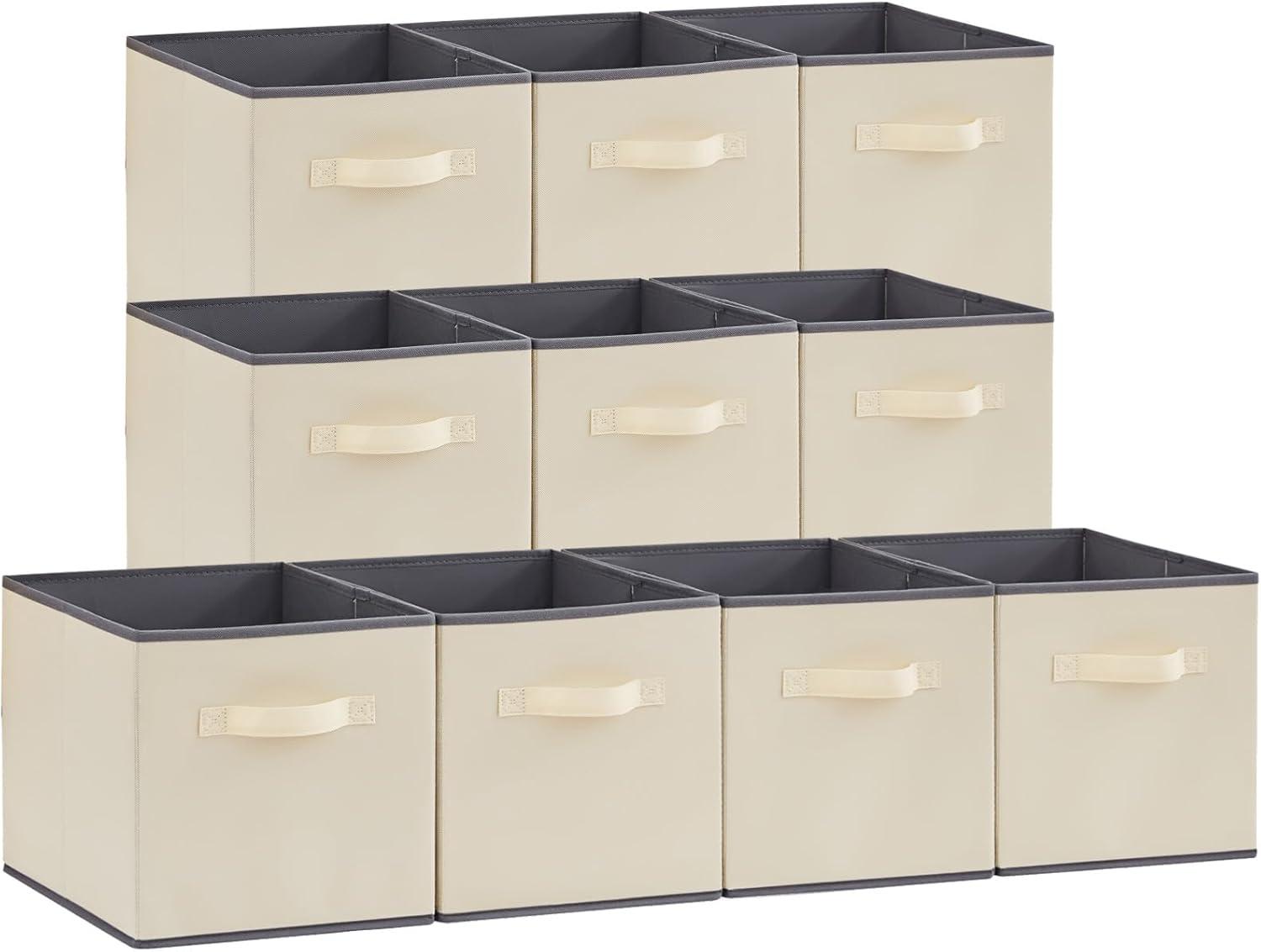 imageLifewit 13 Inch Cube Storage Bins Storage Cubes Foldable Medium Decorative Fabric Storage Baskets for Organizing Home Organizers with Handles for Shelves Closet Set of 8 36L GreyBeige