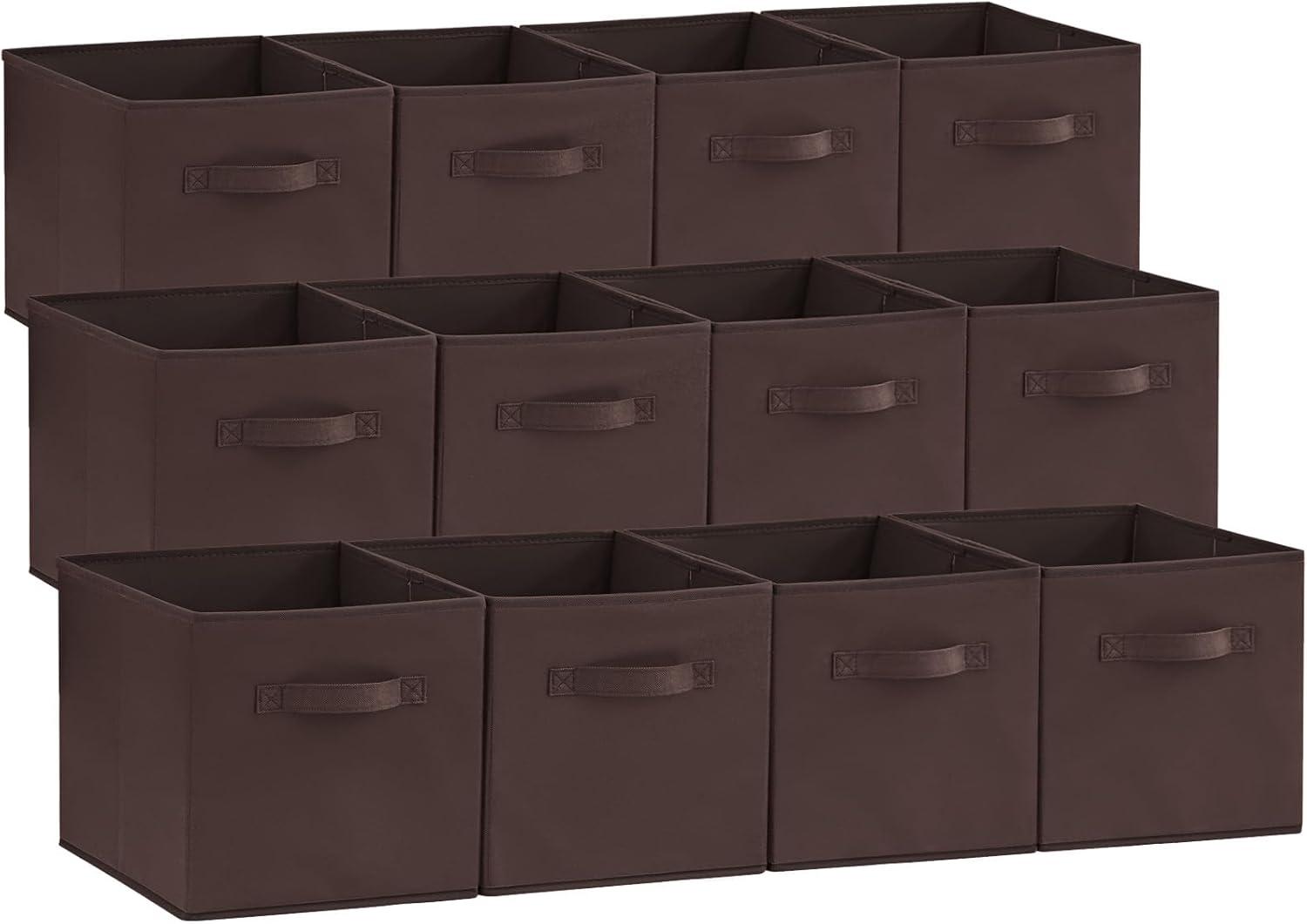imageLifewit 13 Inch Cube Storage Bins Storage Cubes Foldable Medium Decorative Fabric Storage Baskets for Organizing Home Organizers with Handles for Shelves Closet Set of 8 36L GreyBrown