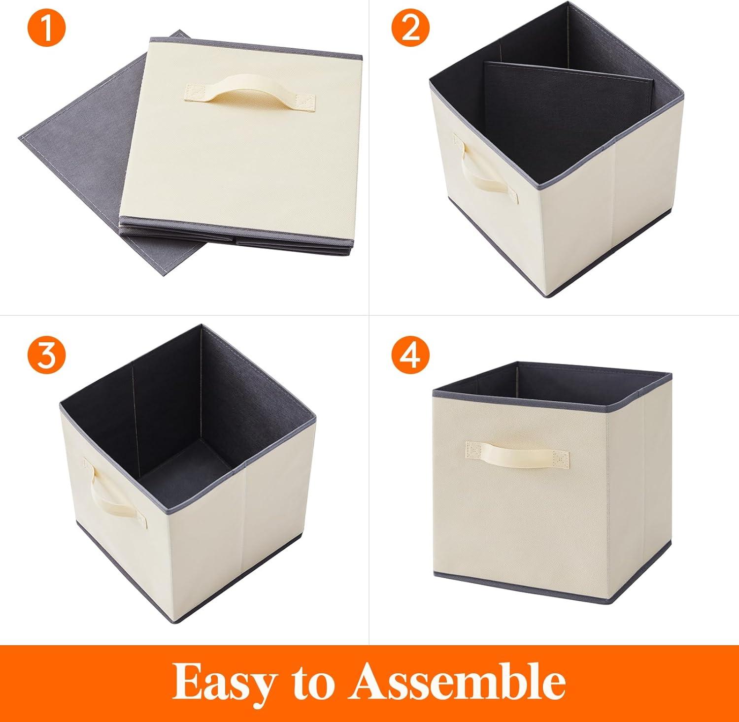 imageLifewit 13 Inch Cube Storage Bins Storage Cubes Foldable Medium Decorative Fabric Storage Baskets for Organizing Home Organizers with Handles for Shelves Closet Set of 8 36L GreyBeige