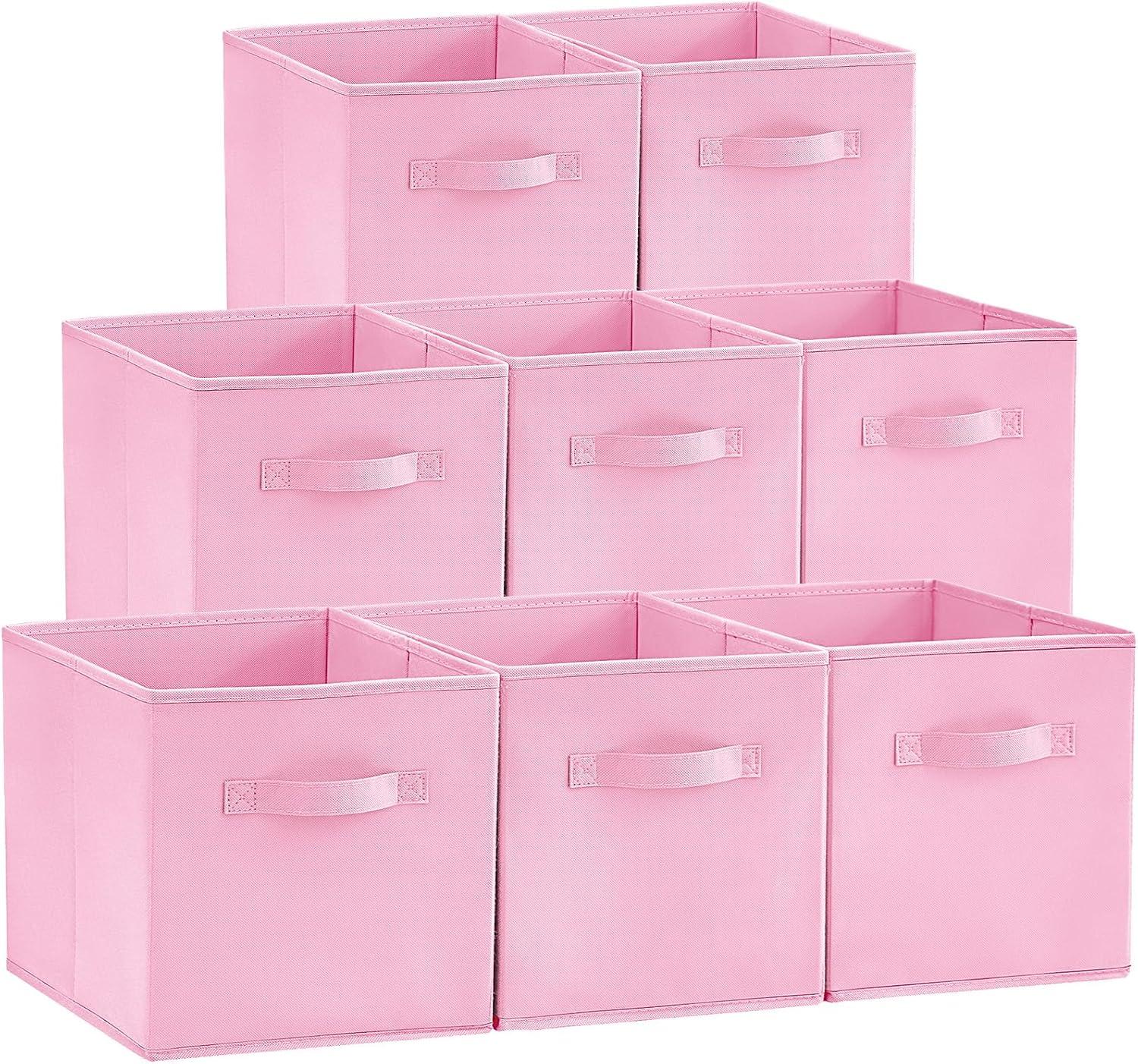 imageLifewit 13 Inch Cube Storage Bins Storage Cubes Foldable Medium Decorative Fabric Storage Baskets for Organizing Home Organizers with Handles for Shelves Closet Set of 8 36L GreyPink