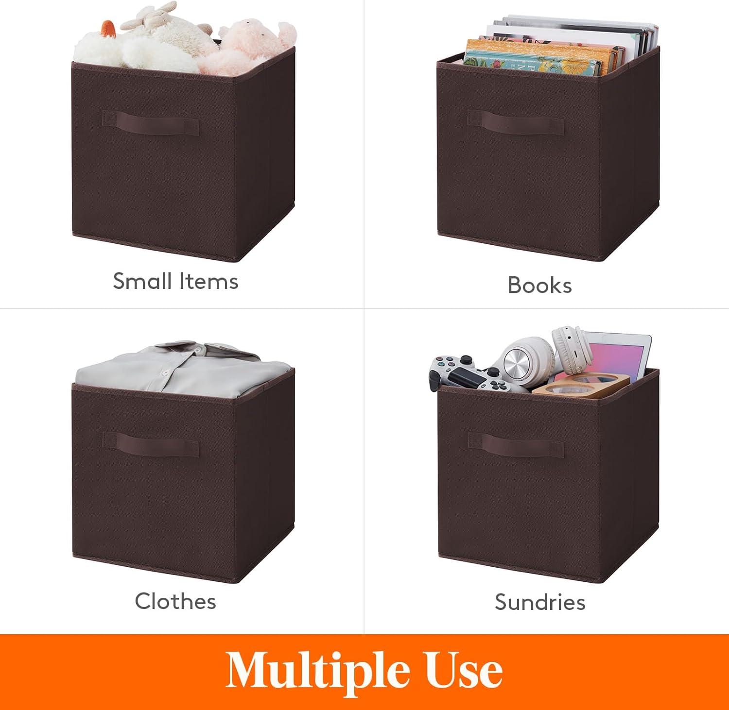 imageLifewit 13 Inch Cube Storage Bins Storage Cubes Foldable Medium Decorative Fabric Storage Baskets for Organizing Home Organizers with Handles for Shelves Closet Set of 8 36L GreyBrown