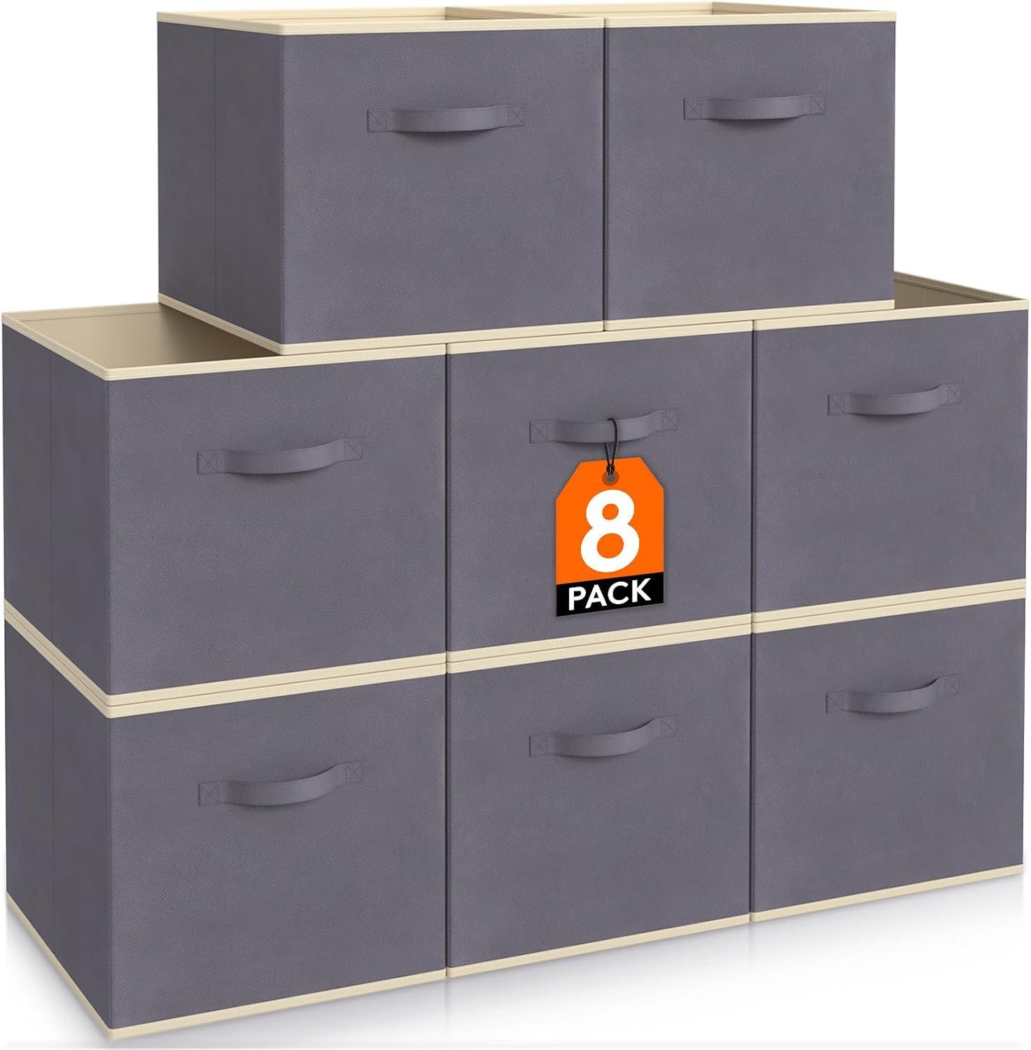 imageLifewit 13 Inch Cube Storage Bins Storage Cubes Foldable Medium Decorative Fabric Storage Baskets for Organizing Home Organizers with Handles for Shelves Closet Set of 8 36L GreyGray
