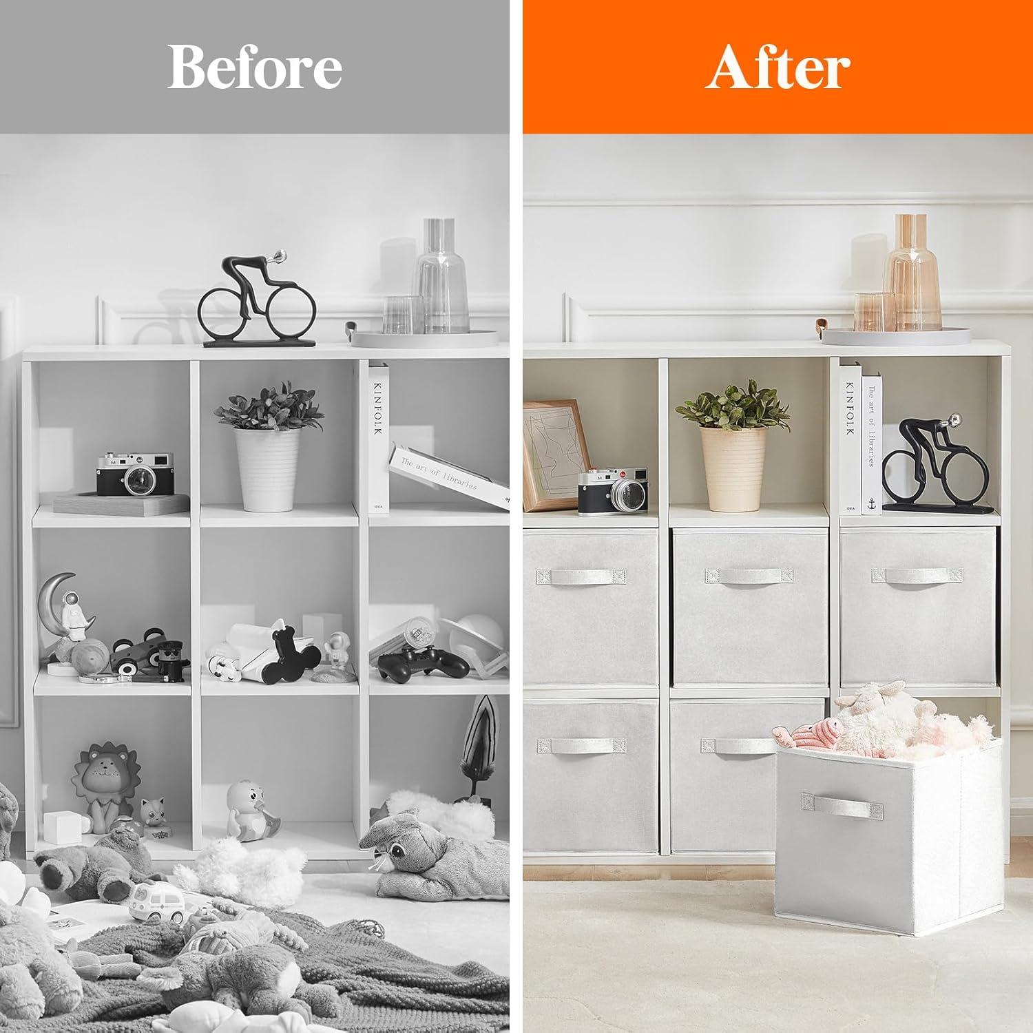 imageLifewit 13 Inch Cube Storage Bins Storage Cubes Foldable Medium Decorative Fabric Storage Baskets for Organizing Home Organizers with Handles for Shelves Closet Set of 8 36L GreyWhite