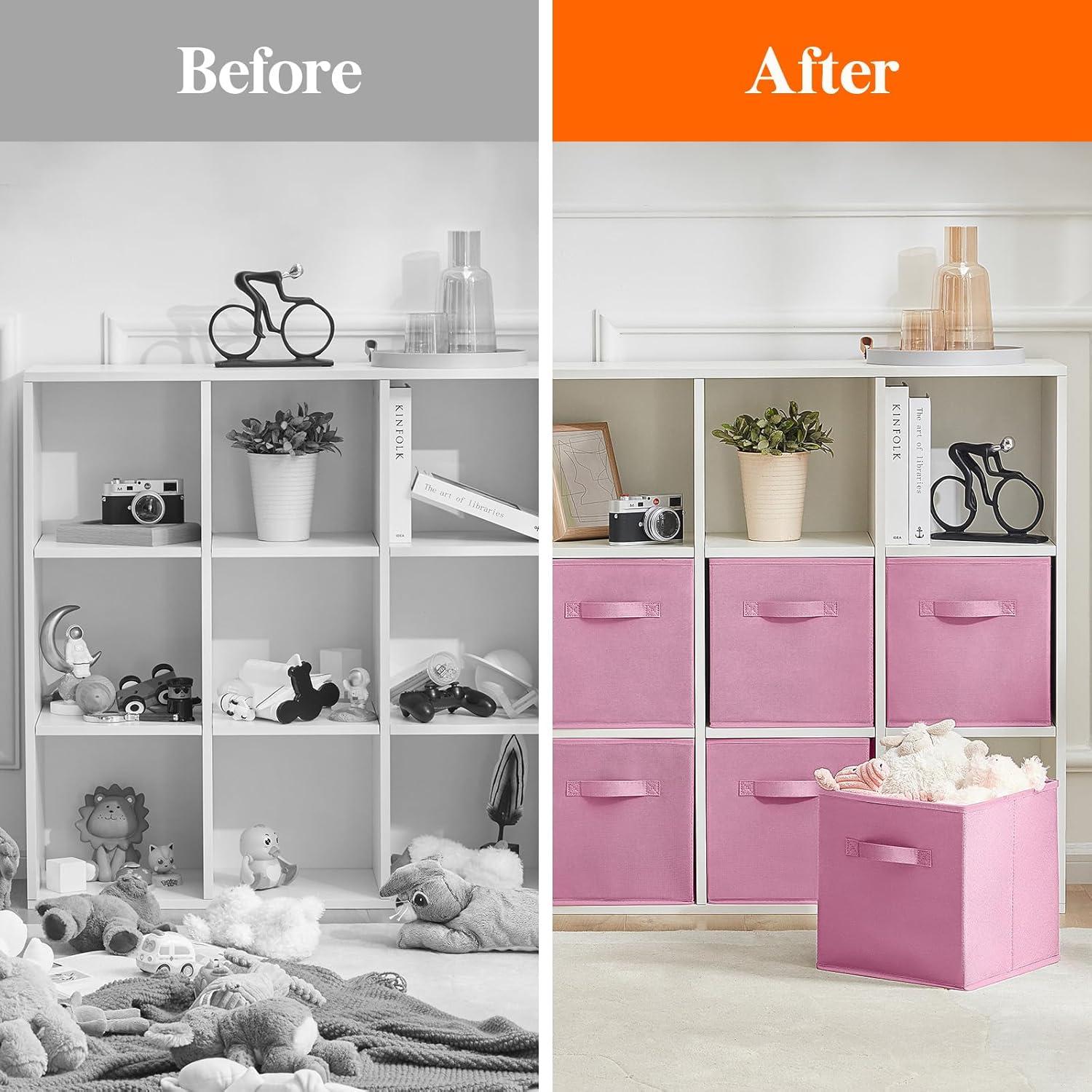 imageLifewit 13 Inch Cube Storage Bins Storage Cubes Foldable Medium Decorative Fabric Storage Baskets for Organizing Home Organizers with Handles for Shelves Closet Set of 8 36L GreyPink