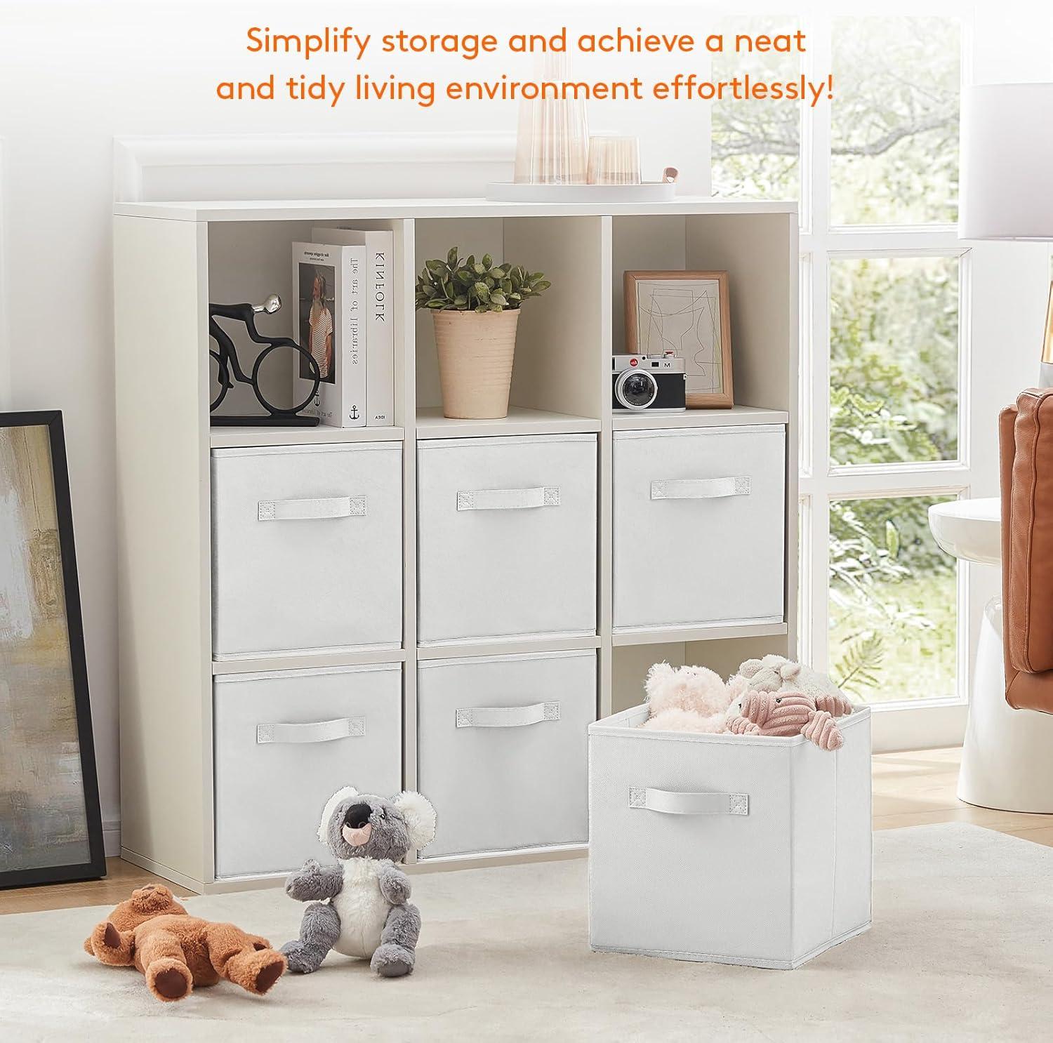 imageLifewit 13 Inch Cube Storage Bins Storage Cubes Foldable Medium Decorative Fabric Storage Baskets for Organizing Home Organizers with Handles for Shelves Closet Set of 8 36L GreyWhite