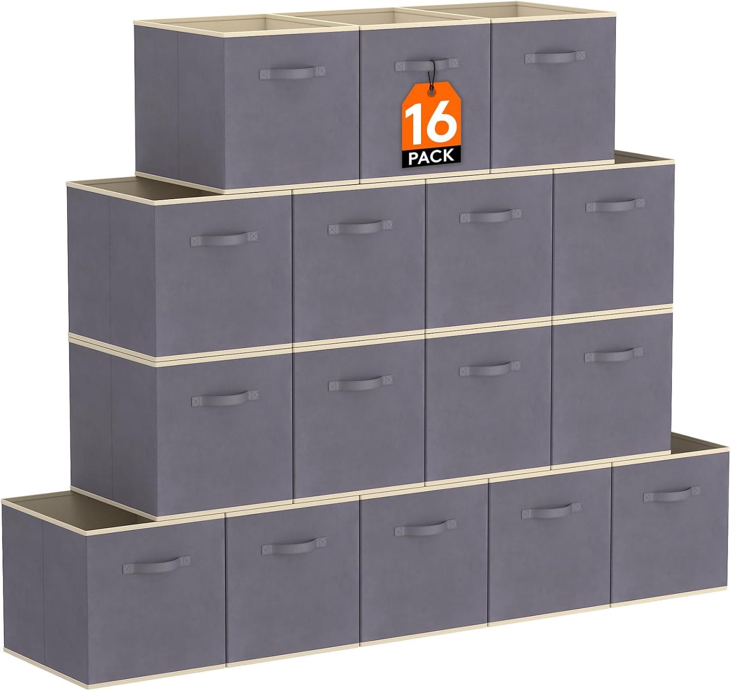 imageLifewit 13 Inch Cube Storage Bins Storage Cubes Foldable Medium Decorative Fabric Storage Baskets for Organizing Home Organizers with Handles for Shelves Closet Set of 8 36L GreyGray