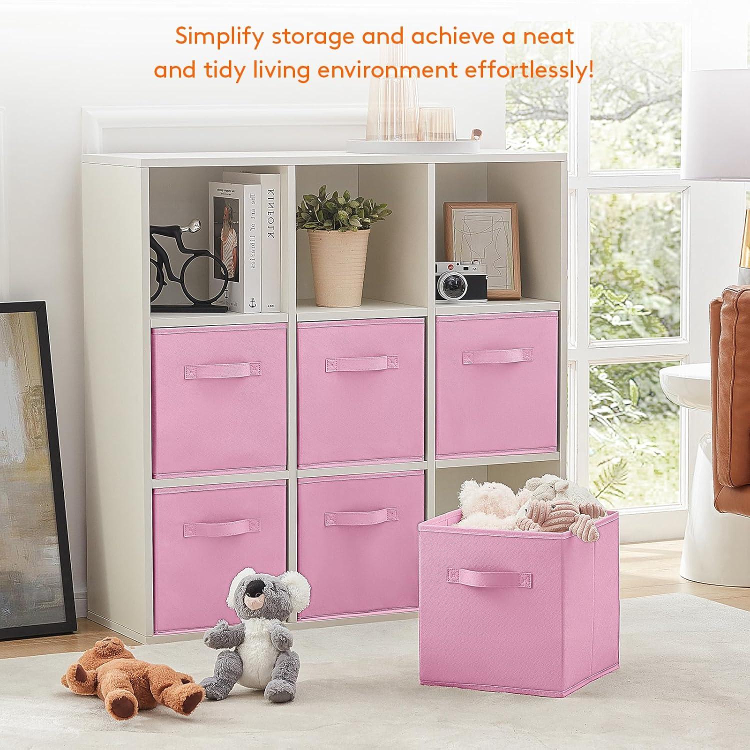imageLifewit 13 Inch Cube Storage Bins Storage Cubes Foldable Medium Decorative Fabric Storage Baskets for Organizing Home Organizers with Handles for Shelves Closet Set of 8 36L GreyPink