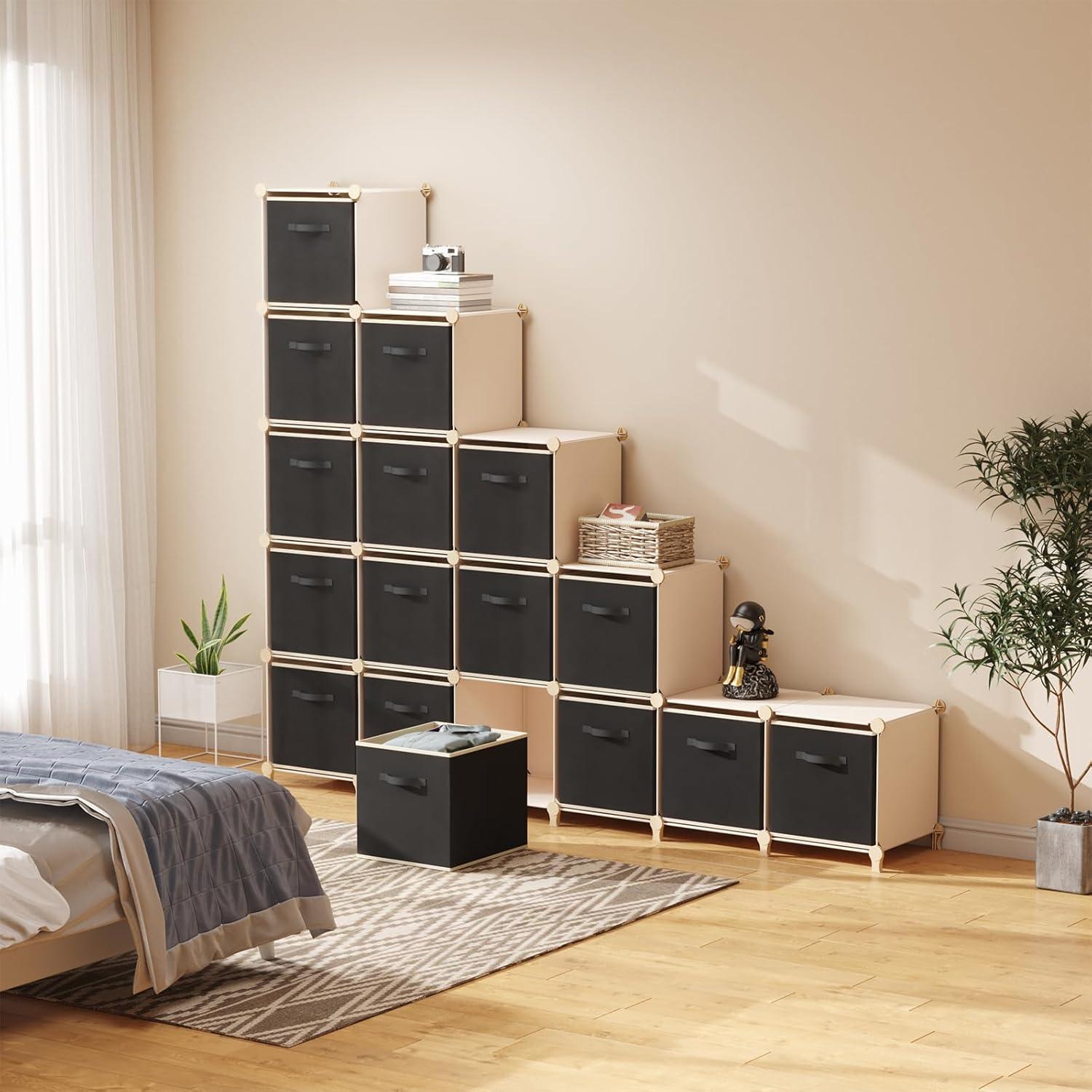 imageLifewit 13 Inch Cube Storage Bins Storage Cubes Foldable Medium Decorative Fabric Storage Baskets for Organizing Home Organizers with Handles for Shelves Closet Set of 8 36L GreyBlack