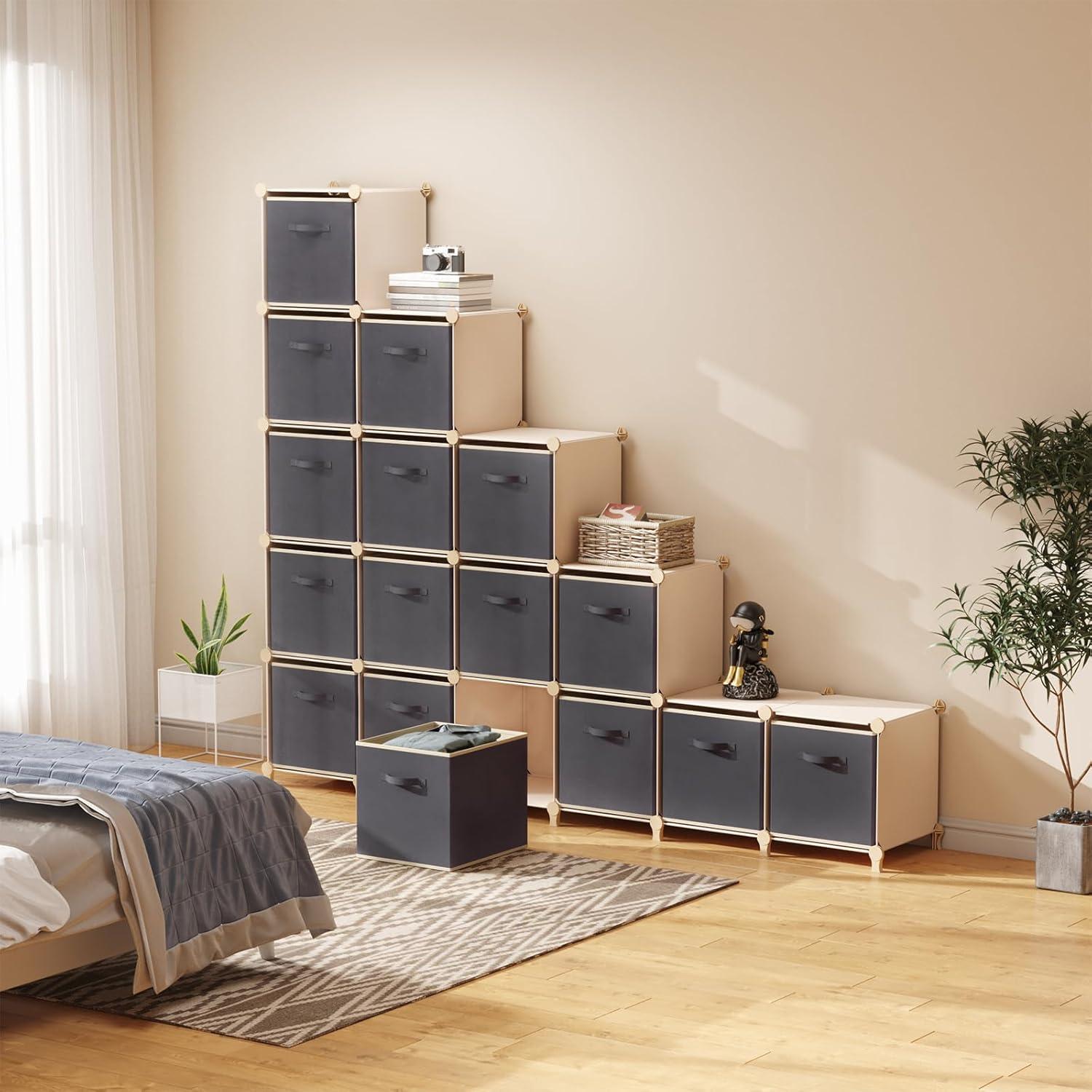 imageLifewit 13 Inch Cube Storage Bins Storage Cubes Foldable Medium Decorative Fabric Storage Baskets for Organizing Home Organizers with Handles for Shelves Closet Set of 8 36L GreyGray