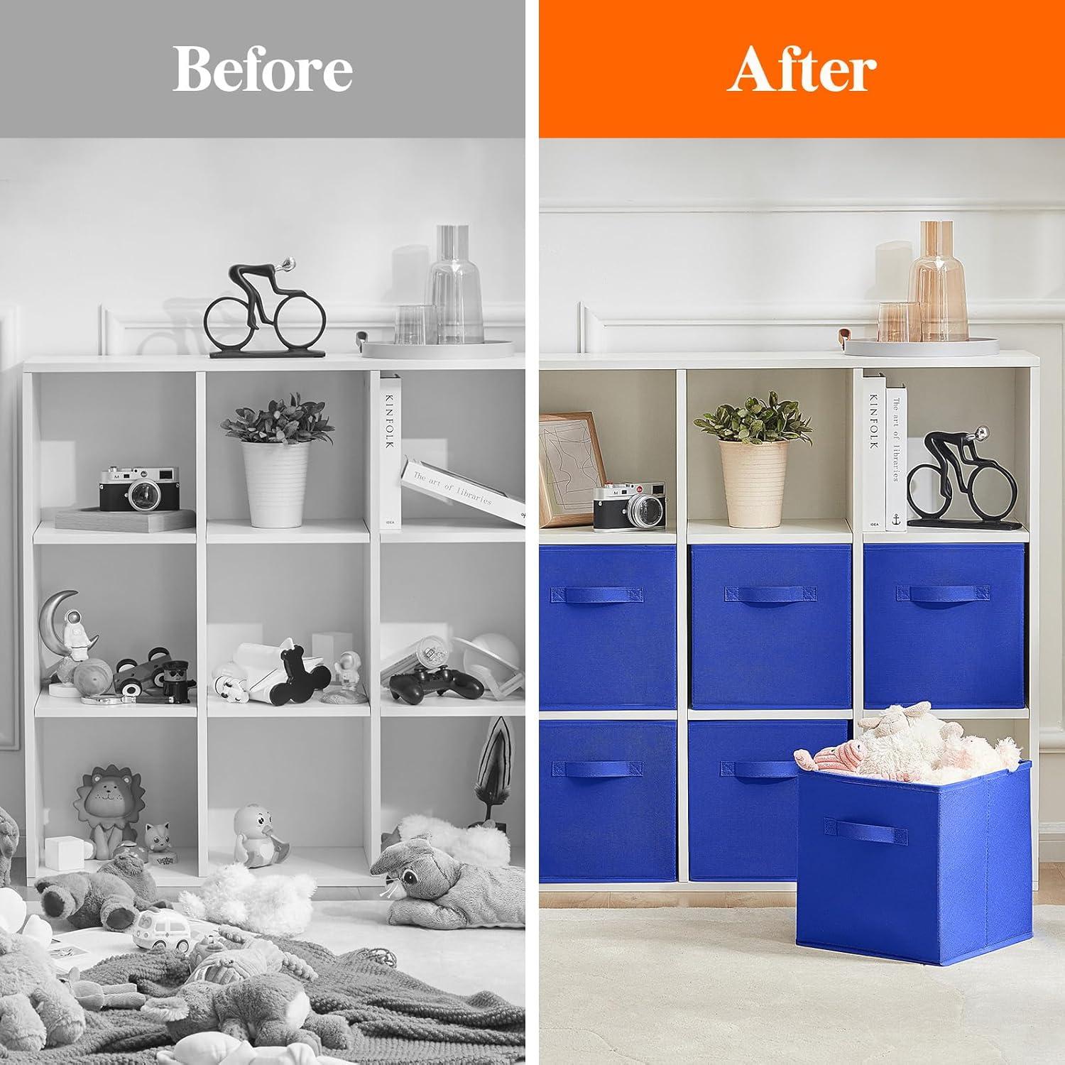 imageLifewit 13 Inch Cube Storage Bins Storage Cubes Foldable Medium Decorative Fabric Storage Baskets for Organizing Home Organizers with Handles for Shelves Closet Set of 8 36L GreyBlue