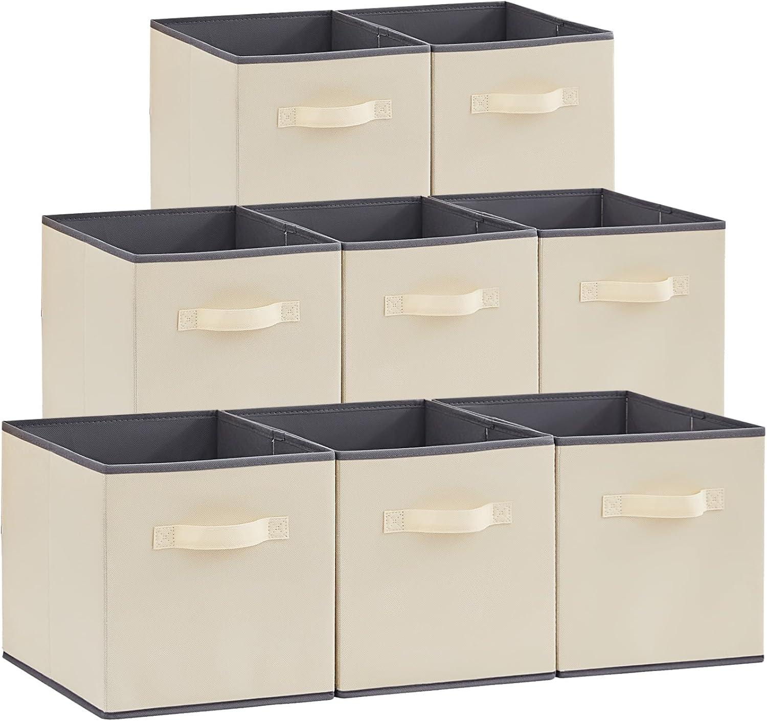 imageLifewit 13 Inch Cube Storage Bins Storage Cubes Foldable Medium Decorative Fabric Storage Baskets for Organizing Home Organizers with Handles for Shelves Closet Set of 8 36L GreyBeige