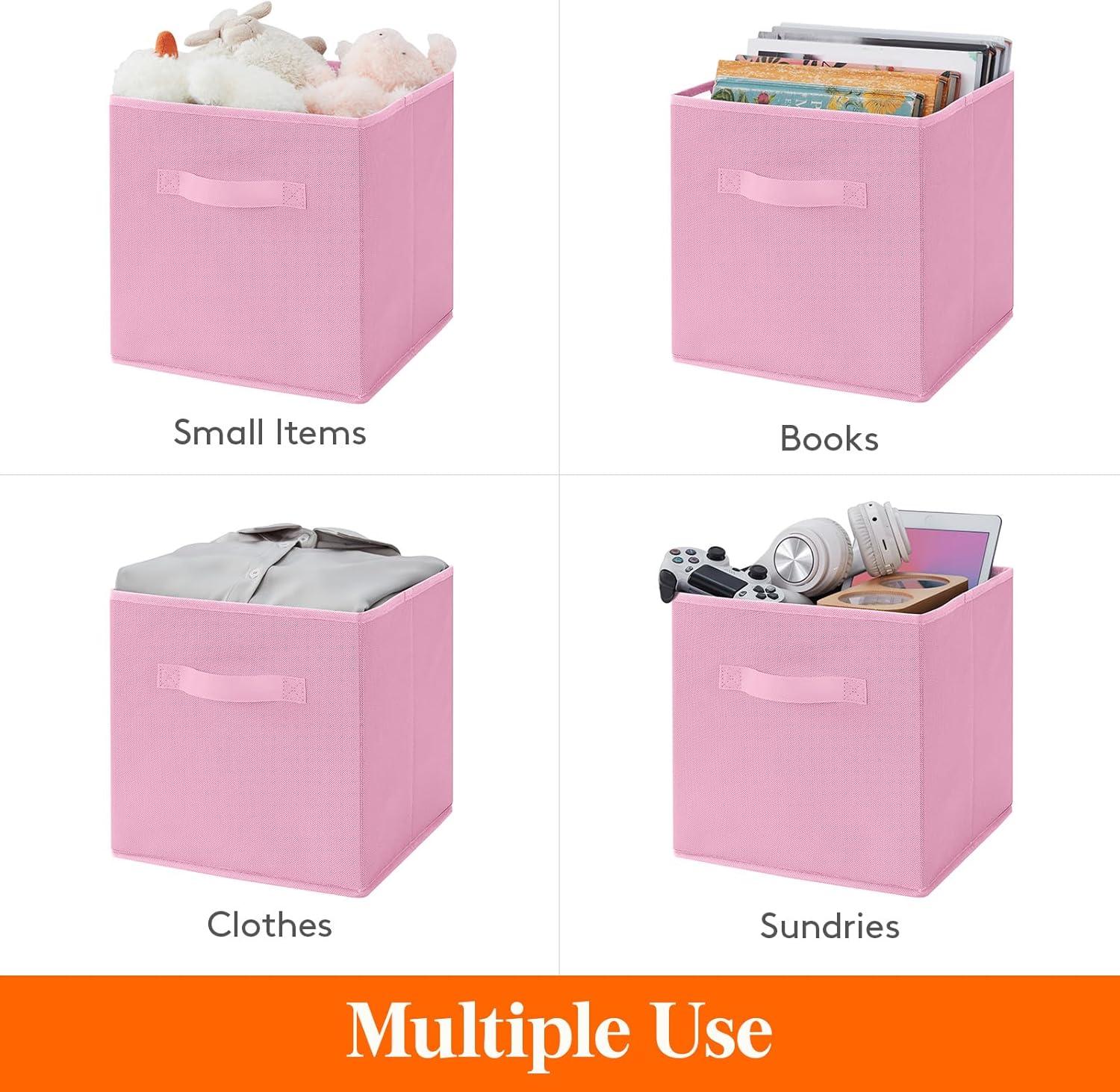 imageLifewit 13 Inch Cube Storage Bins Storage Cubes Foldable Medium Decorative Fabric Storage Baskets for Organizing Home Organizers with Handles for Shelves Closet Set of 8 36L GreyPink