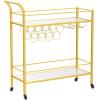 Lifewit Bar Cart, Home Bar Serving Cart, 2 Tier Drink Cart with 9 Wine Bottle Racks, Liquor Beverage Cart for Kitchen Dining Living Room Outdoor, 31.5″ x 13″ x 34.6″, Gold(Gold & Marble)