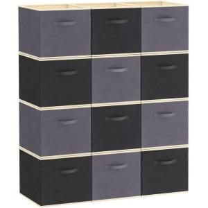 Lifewit 13 Inch Cube Storage Bins, Storage Cubes Foldable Medium Decorative Fabric Storage Baskets for Organizing Home Organizers with Handles for Shelves, Closet, Set of 8, 36L Grey(Gray&Black)