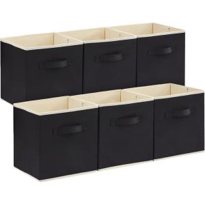 Lifewit 13 Inch Cube Storage Bins, Storage Cubes Foldable Medium Decorative Fabric Storage Baskets for Organizing Home Organizers with Handles for Shelves, Closet, Set of 8, 36L Grey(Black)
