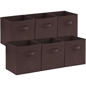 Lifewit 13 Inch Cube Storage Bins, Storage Cubes Foldable Medium Decorative Fabric Storage Baskets for Organizing Home Organizers with Handles for Shelves, Closet, Set of 8, 36L Grey(Brown)