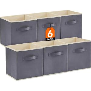 Lifewit 13 Inch Cube Storage Bins, Storage Cubes Foldable Medium Decorative Fabric Storage Baskets for Organizing Home Organizers with Handles for Shelves, Closet, Set of 8, 36L Grey(Gray)