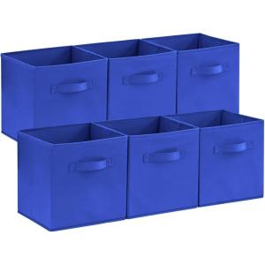 Lifewit 13 Inch Cube Storage Bins, Storage Cubes Foldable Medium Decorative Fabric Storage Baskets for Organizing Home Organizers with Handles for Shelves, Closet, Set of 8, 36L Grey(Blue)