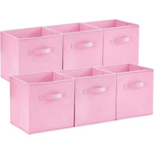 Lifewit 13 Inch Cube Storage Bins, Storage Cubes Foldable Medium Decorative Fabric Storage Baskets for Organizing Home Organizers with Handles for Shelves, Closet, Set of 8, 36L Grey(Pink)
