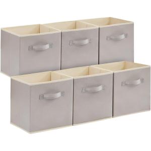Lifewit 13 Inch Cube Storage Bins, Storage Cubes Foldable Medium Decorative Fabric Storage Baskets for Organizing Home Organizers with Handles for Shelves, Closet, Set of 8, 36L Grey(Light Gray)