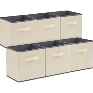 Lifewit 13 Inch Cube Storage Bins, Storage Cubes Foldable Medium Decorative Fabric Storage Baskets for Organizing Home Organizers with Handles for Shelves, Closet, Set of 8, 36L Grey(Beige)