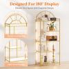 Lifewit Arched Geometric Led Display Shelf with Adjustable Color Temperature and Brightness Control, Etagere Bookshelf with Metal Frame and Glass Shelf for Living Room, Bedroom, Curio Cabinet, Gold(Gold)