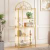 Lifewit Arched Geometric Led Display Shelf with Adjustable Color Temperature and Brightness Control, Etagere Bookshelf with Metal Frame and Glass Shelf for Living Room, Bedroom, Curio Cabinet, Gold(Gold)