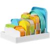 Lifewit Plastic Adjustable Lid Organizers for Inside Cabinet, Extra Large Expandable 13-24″ Food Storage Container Lids Holder with 8 Dividers & 9 Compartments, Plates, Bowls Storage for Tall Drawer(1)