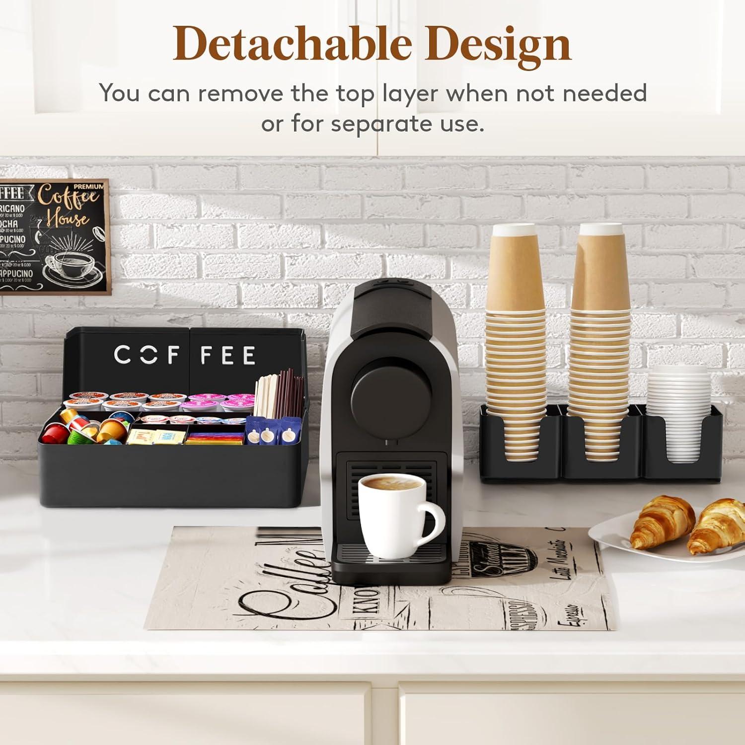 imageLifewit 2tier Coffee Station Organizer for Countertop 10 Compartments Tea Condiment StorageCoffee Bar Organizer for Office Breakroom Home Kitchen Black