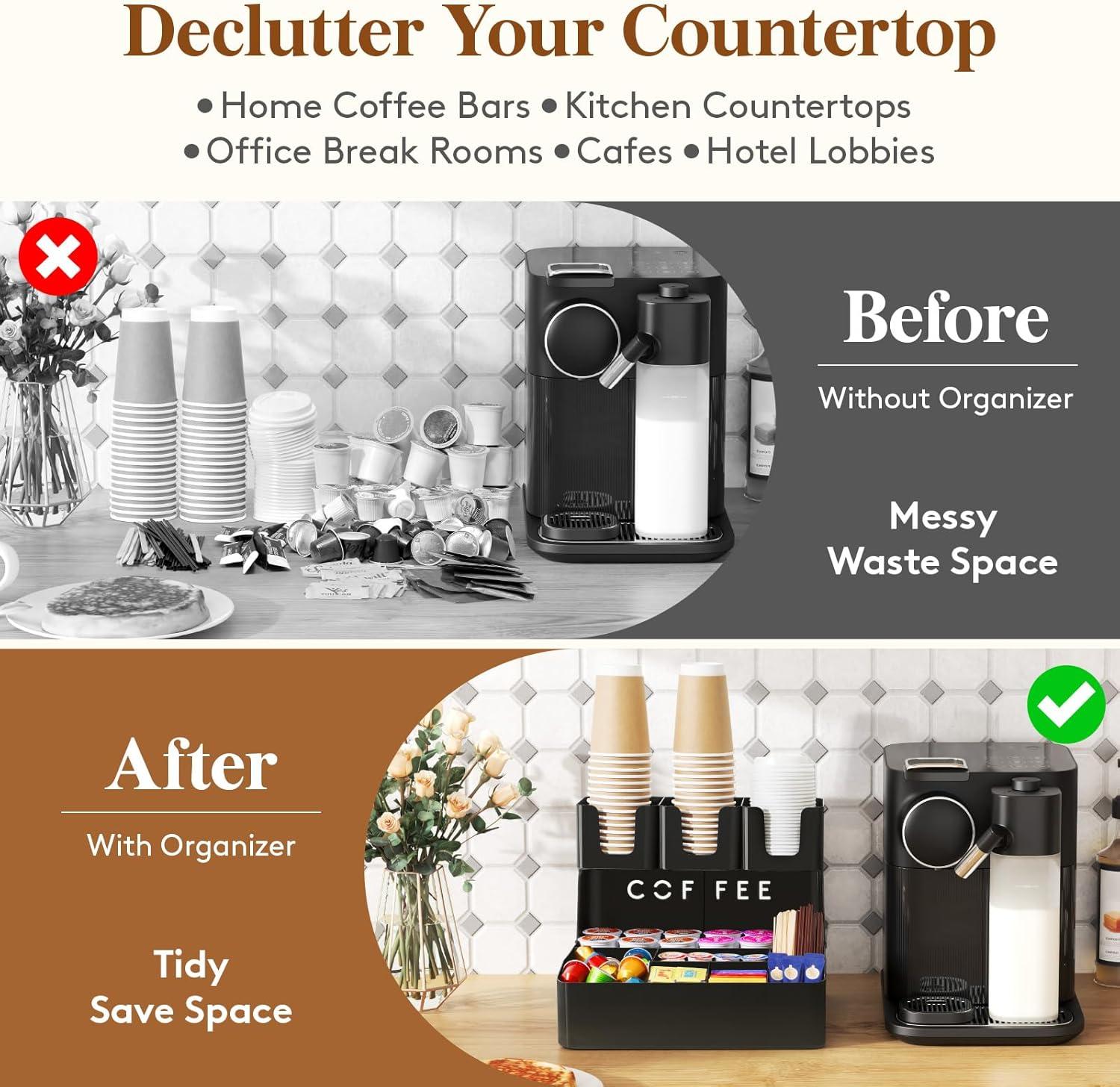 imageLifewit 2tier Coffee Station Organizer for Countertop 10 Compartments Tea Condiment StorageCoffee Bar Organizer for Office Breakroom Home Kitchen Black
