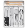 Lifewit Silverware Tray, Deep Wide Cutlery Drawer Organizer Storage for Kitchen, Plastic Flatware Utensil Holder Divider for Spoons Forks Knives Tableware, 6 Compartment, Black(White)
