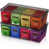 Lifewit 2 Pack Plastic Stackable Tea Bag Organizer, Divided Storage Bin Box for Kitchen Cabinets, Countertops, Pantry, Hold Coffee Pods, Sugar Packets, Condiments, 8 Sections(Black)