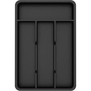 Lifewit Silverware Tray, Deep Wide Cutlery Drawer Organizer Storage for Kitchen, Plastic Flatware Utensil Holder Divider for Spoons Forks Knives Tableware, 6 Compartment, Black(Black)
