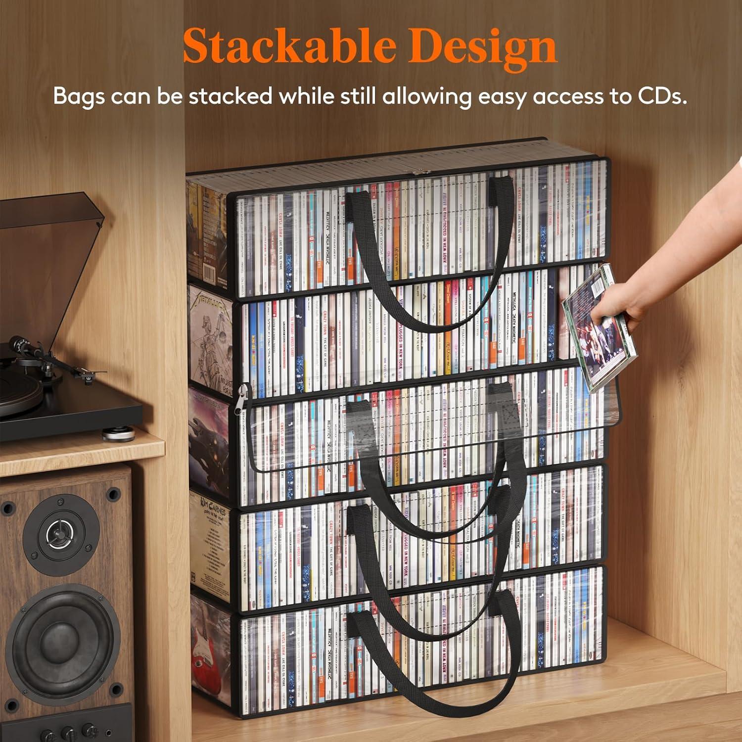 imageLifewit CD Storage Bags Clear PVC Plastic CD Case Holder with Handles Front Window Zipper Design Stackable Media Organizer Box for Albums Hold up to 100 Pcs CDs 50 Each 2 Pack2