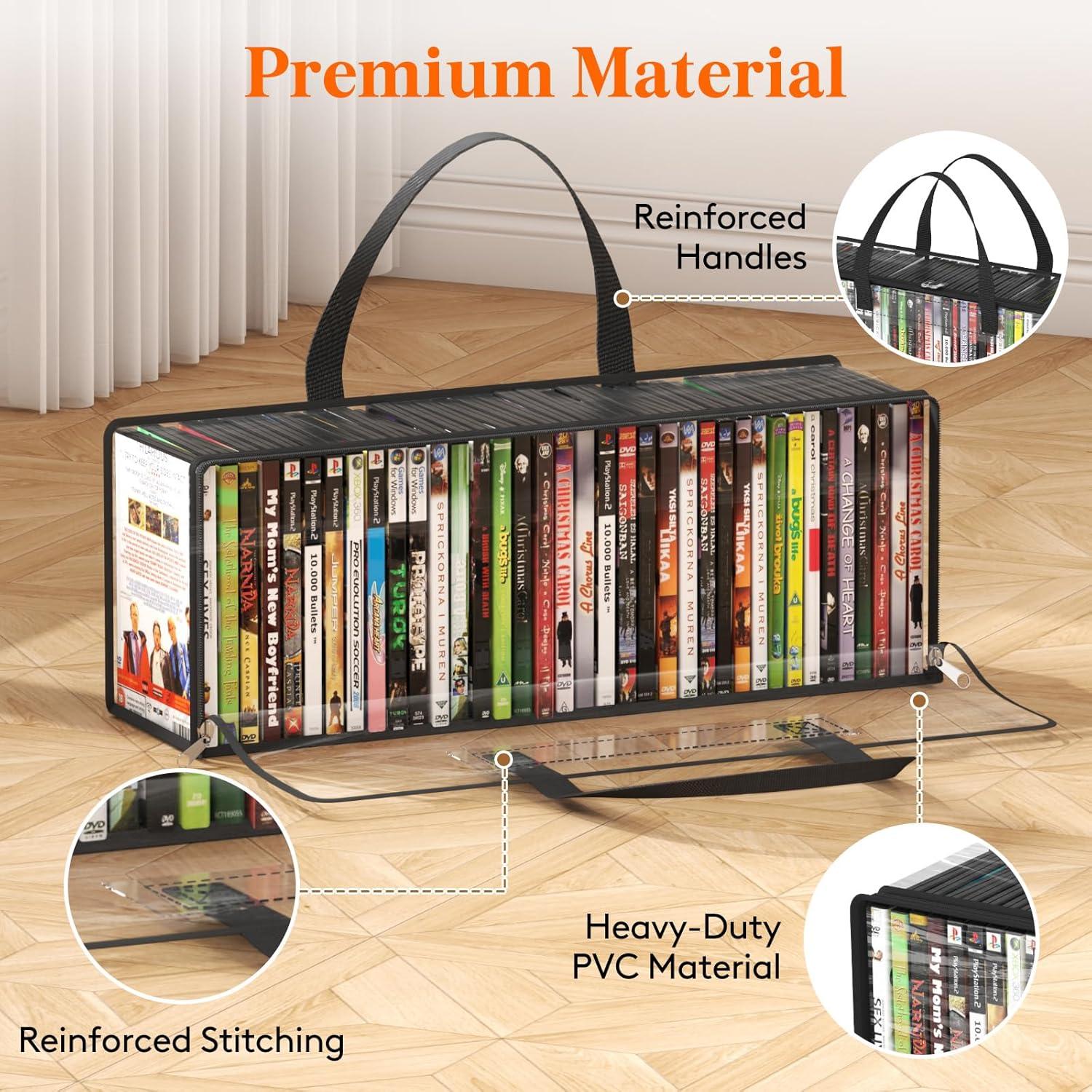 imageLifewit CD Storage Bags Clear PVC Plastic CD Case Holder with Handles Front Window Zipper Design Stackable Media Organizer Box for Albums Hold up to 100 Pcs CDs 50 Each 2 Pack2