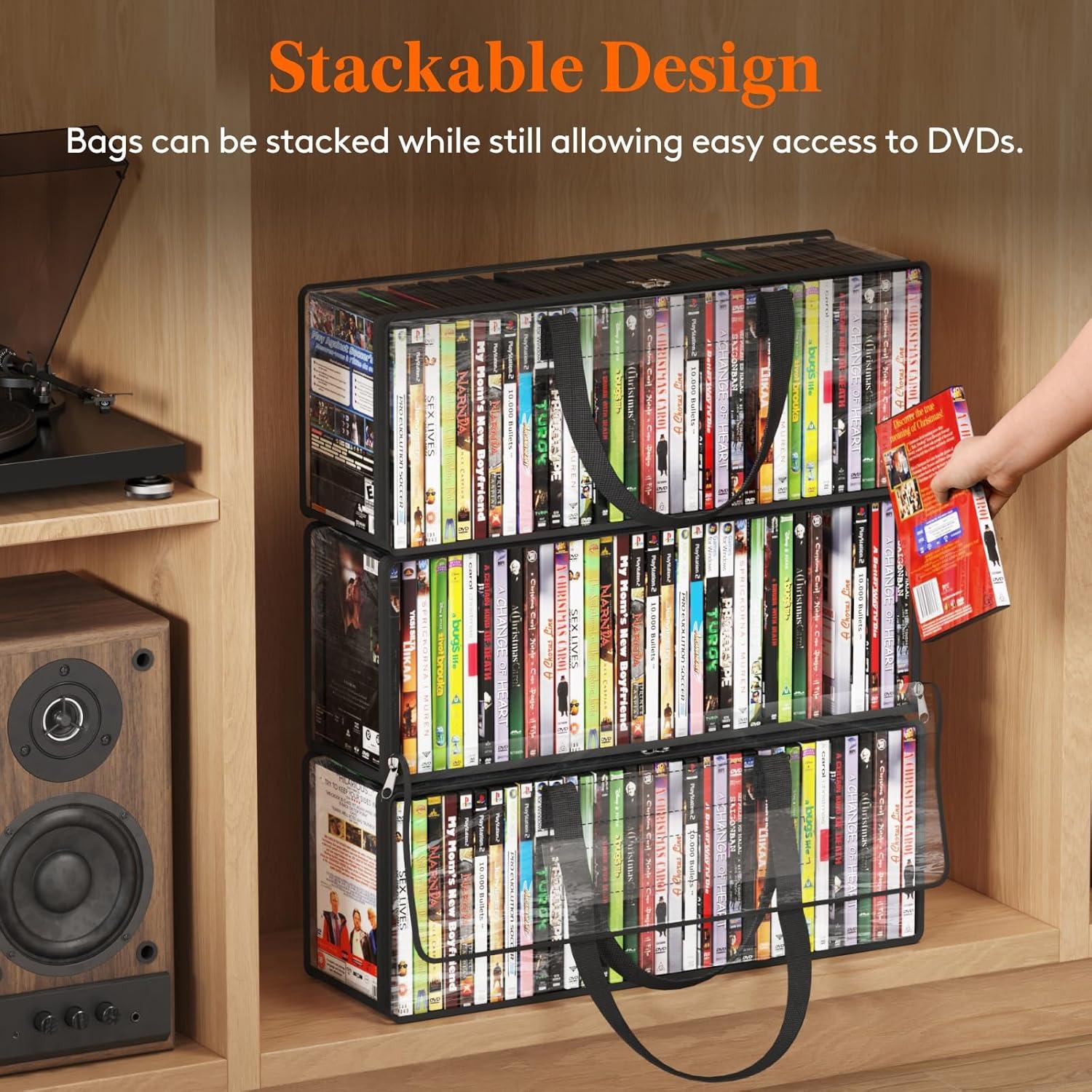 imageLifewit CD Storage Bags Clear PVC Plastic CD Case Holder with Handles Front Window Zipper Design Stackable Media Organizer Box for Albums Hold up to 100 Pcs CDs 50 Each 2 Pack6