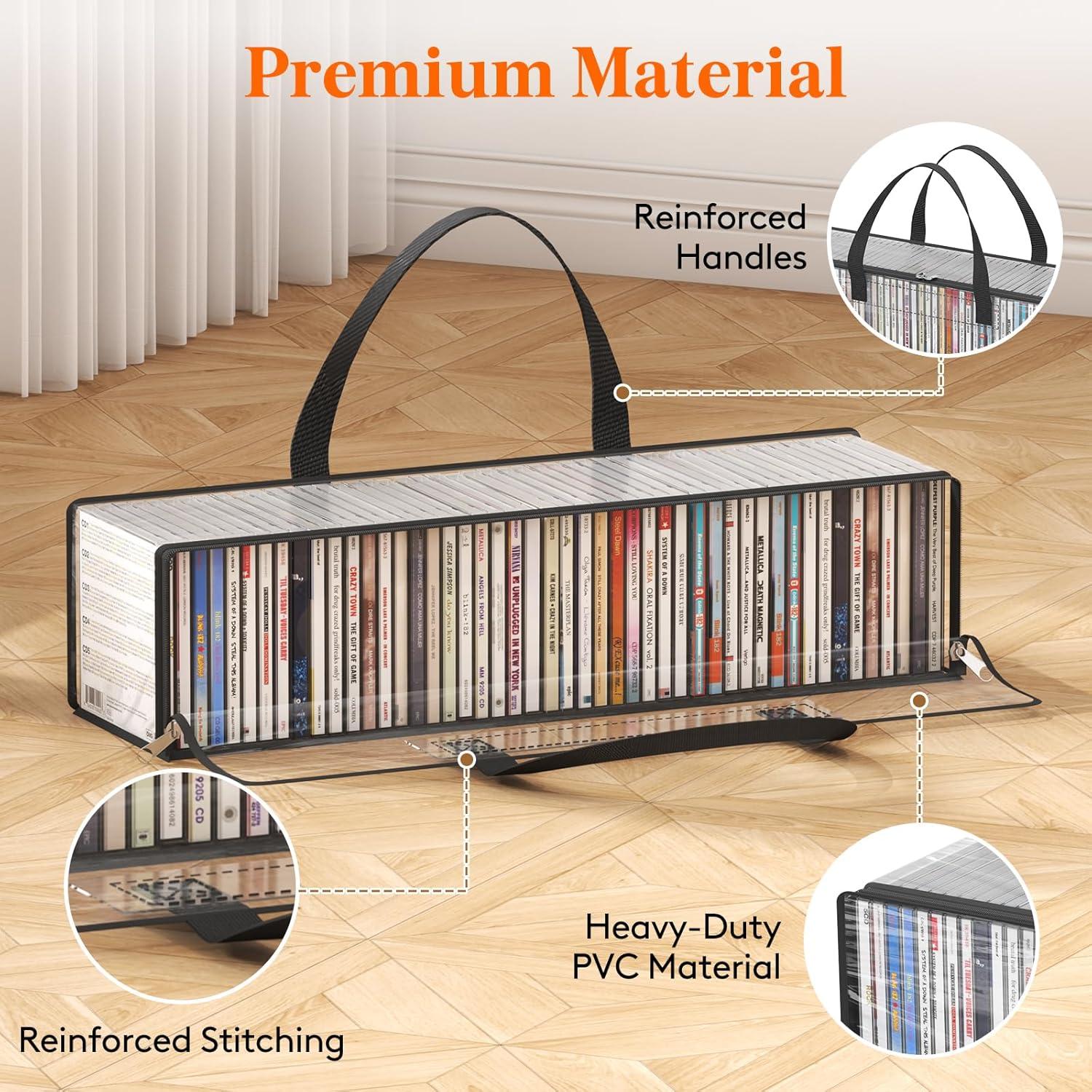 imageLifewit CD Storage Bags Clear PVC Plastic CD Case Holder with Handles Front Window Zipper Design Stackable Media Organizer Box for Albums Hold up to 100 Pcs CDs 50 Each 2 Pack2