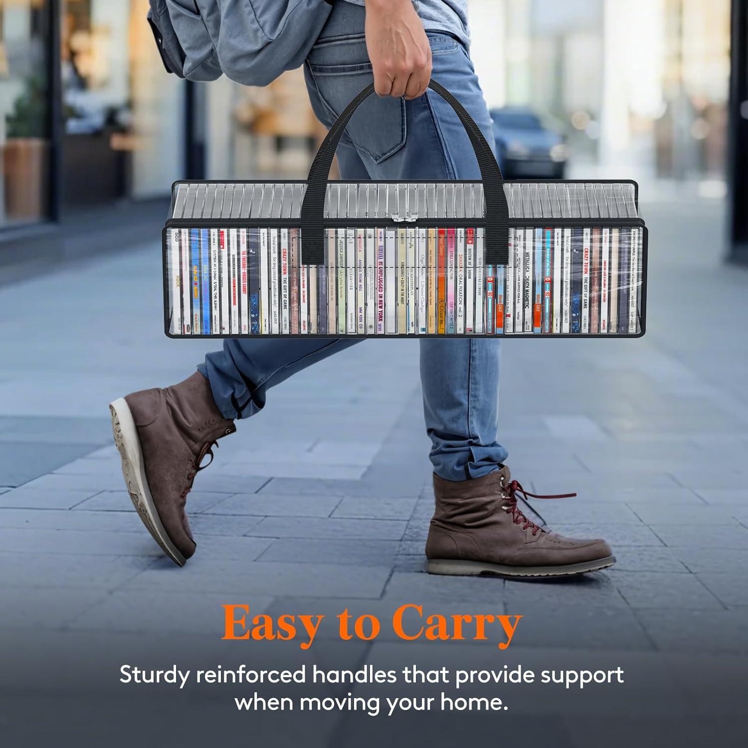 imageLifewit CD Storage Bags Clear PVC Plastic CD Case Holder with Handles Front Window Zipper Design Stackable Media Organizer Box for Albums Hold up to 100 Pcs CDs 50 Each 2 Pack4